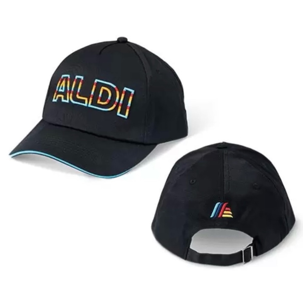 ALDI Gear Spring 2024 Unisex Black Baseball Hat / Cap with Rainbow Logo New